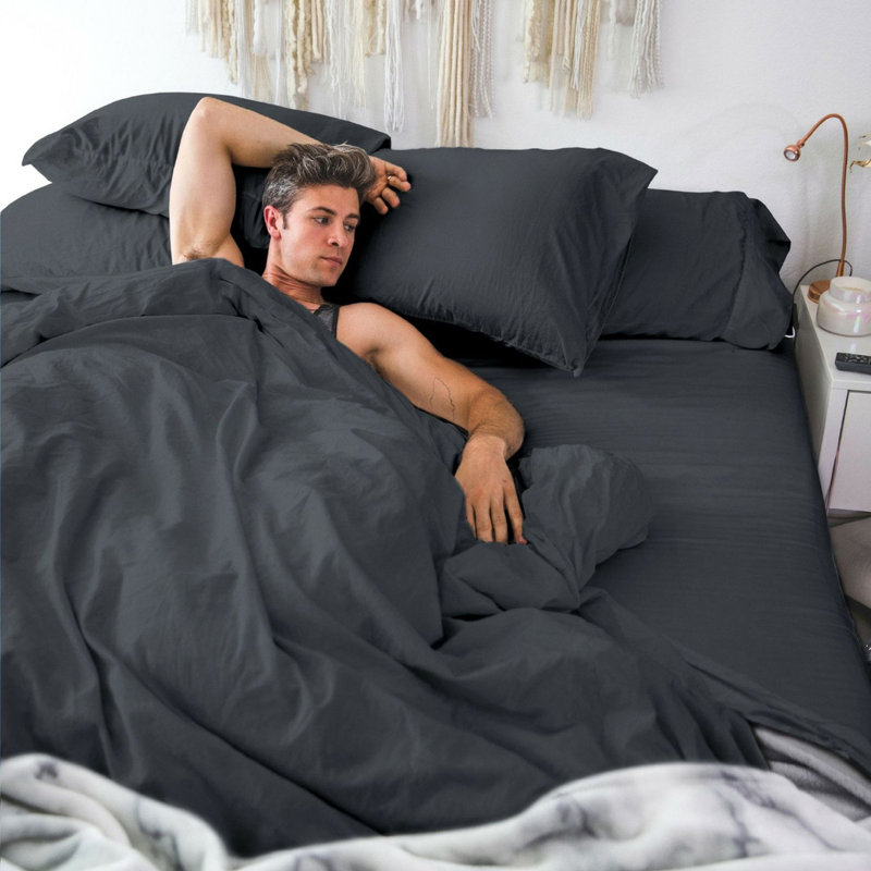 Charcoal Full Cotton Percale 4-Piece Sheet Set