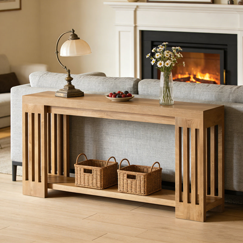 70.9" Console Table, Farmhouse 2-Tier Sofa Table with Vertical Stripe Legs