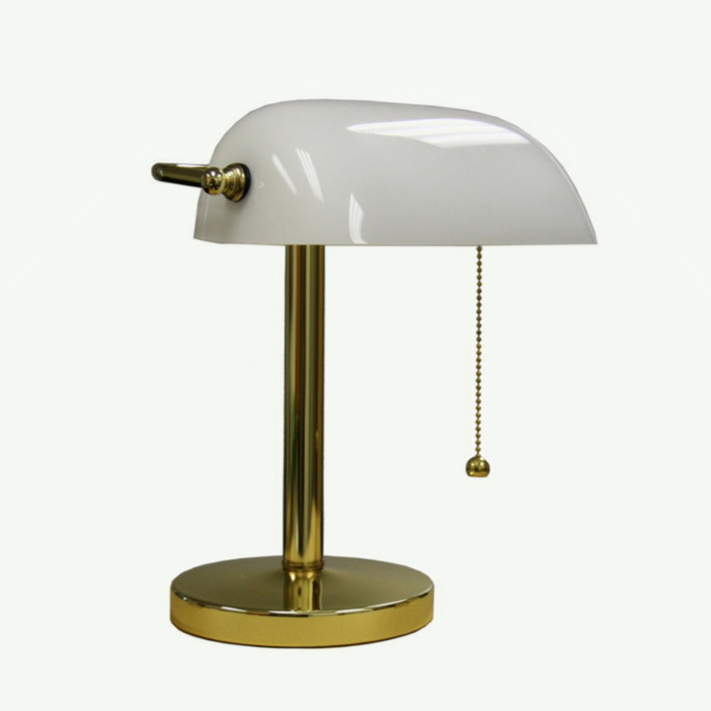 Grande lampe de table en métal 12,5 po, conception de lampe de banquier, blanc
