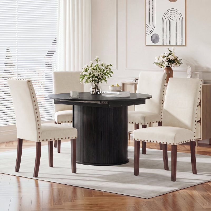 Ensemble de table et de chaises de salle à manger extensibles modernes pour 4 à 6 personnes avec rangement dissimulé, Noir