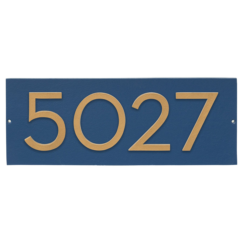 Plaque d'adresse horizontale flottante 4 po (4 chiffres), Bleu mer, Or