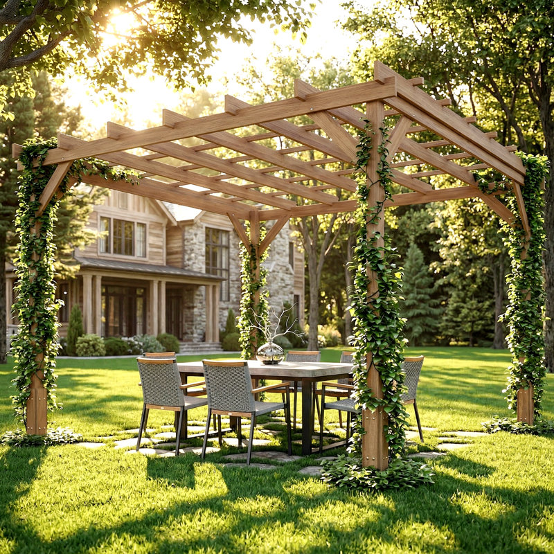 Outsunny 3 x 3 m Wooden Pergola Kit for Climbing Vines, Flowers, Dark Brown