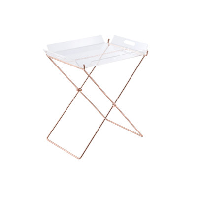 Cercie Clear Acrylic Tray Table with Copper Finish Metal X-Base - Modern Rectangular Accent Table for Living Room