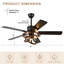 Ventilateur de plafond 50 po avec lumière et télécommande, moteur à courant continu réversible à 6 vitesses et cage en métal rustique