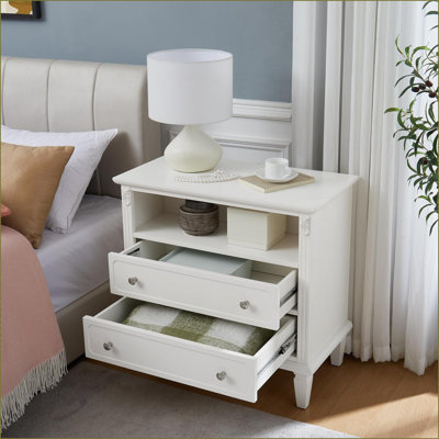 Table de chevet moderne Mid-Century avec 2 tiroirs et station de charge - Pieds en bois massif