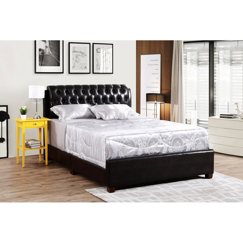 Champetre Vegan Leather Standard Bed, Full, Silver