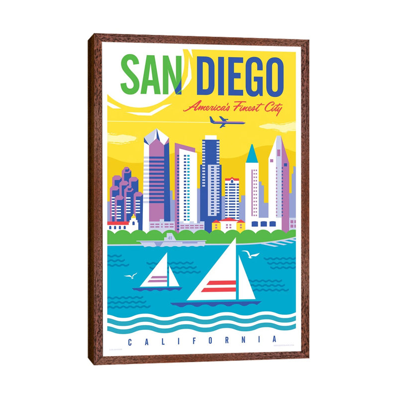 San Diego Travel by Jim Zahniser - Print on Canvas, 66.04cm H x 45.72cm W x 3.81cm D, Classic Brown Wood Framed