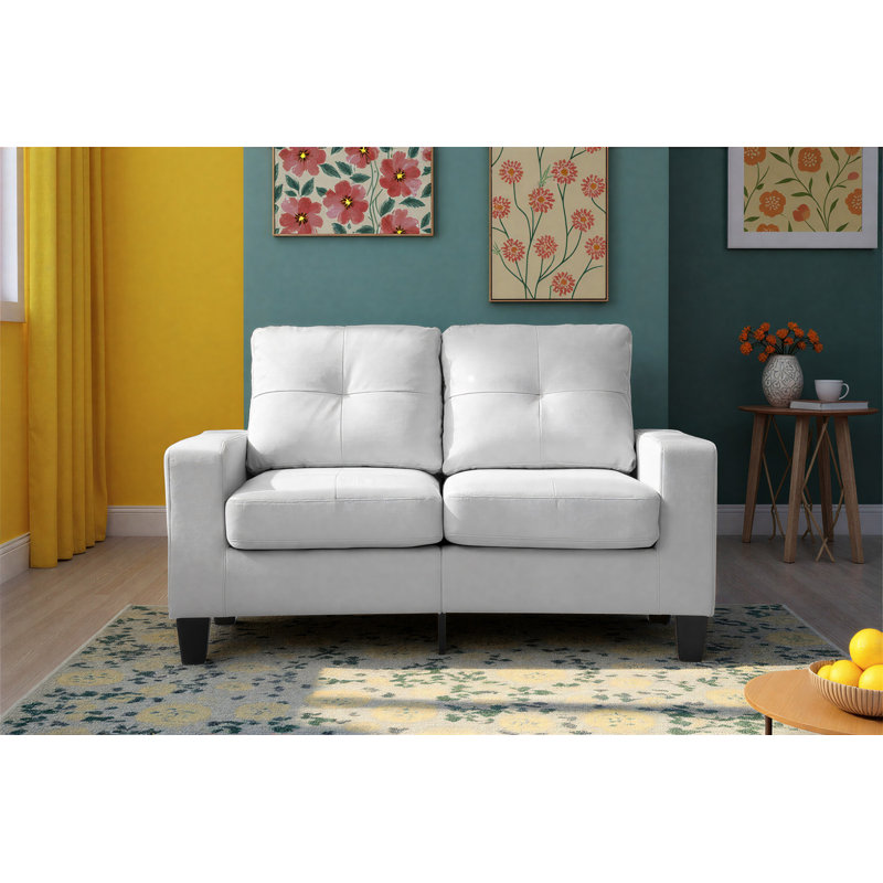 Worthen Modular Loveseat in Faux Leather, White