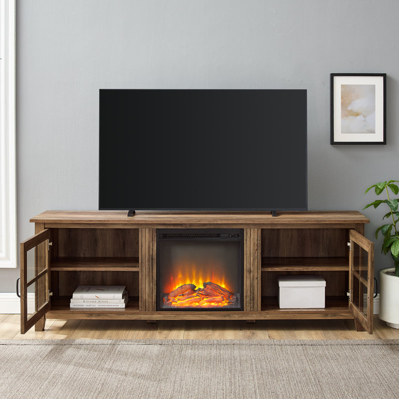 Dake 70" Media Console with Electric Fireplace, Rustic Oak