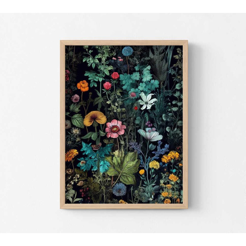 «Midnight Garden», impression botanique, art floral foncé, Tanné, Impression encadrée sans passe-partout, H 10 po x l 8 po