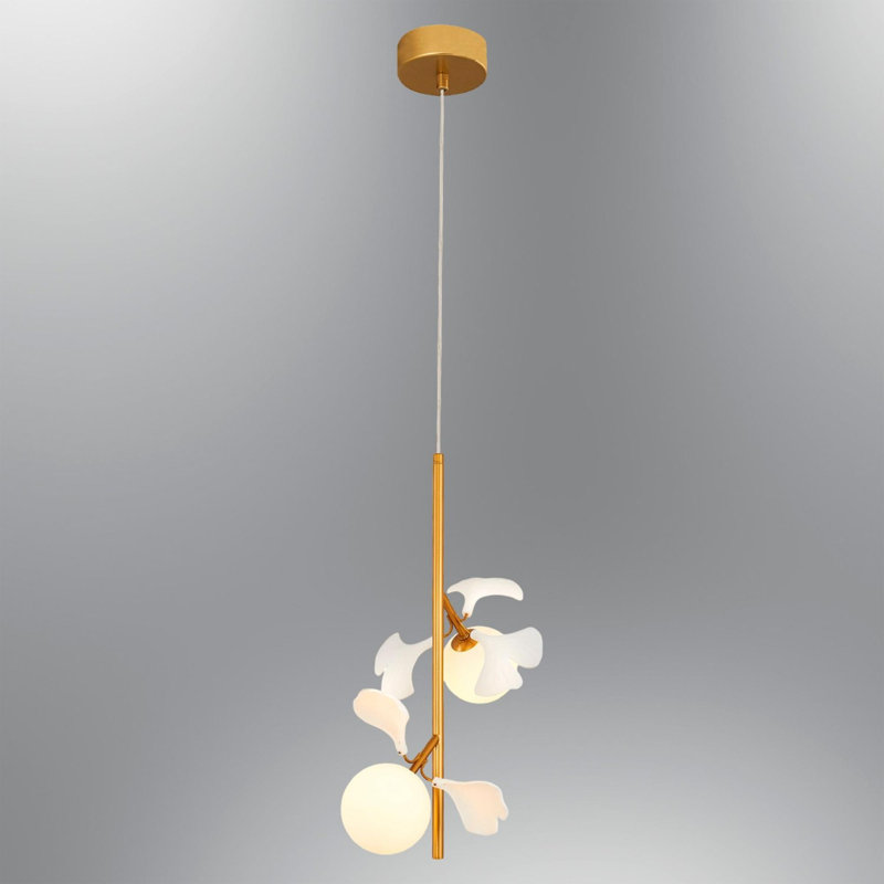 Cassen Stylish Yellow Chandelier, Metal Body, 47.2 in Total Length, 5.5 in Diameter | Opal Glass Cap, IP 20 Rated, Assembled | 2 x 5W G9 Socket (Bulb Not Included) | Perfect for Modern Dining & Living Spaces