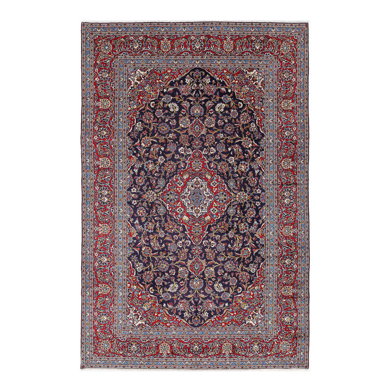 Kashan persan noué à la main bleu marine 8 pi x 12 pi 5 po