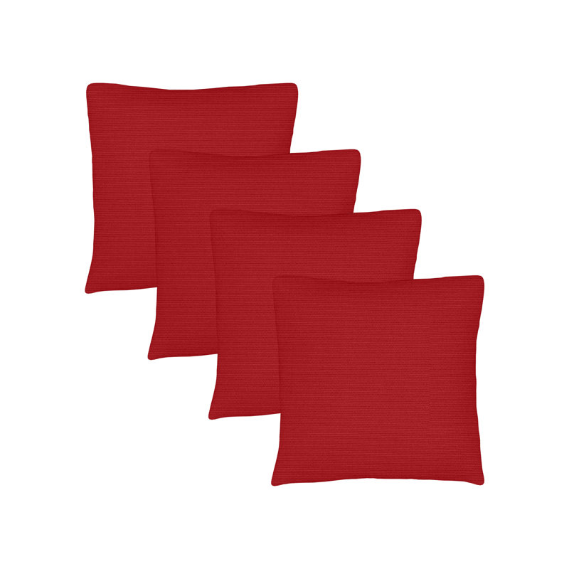 Ensemble de 4 coussins décoratifs Sunbrella, coussins décoratifs d'extérieur carrés 16 po x 16 po, Carré 16 po, Toile rouge