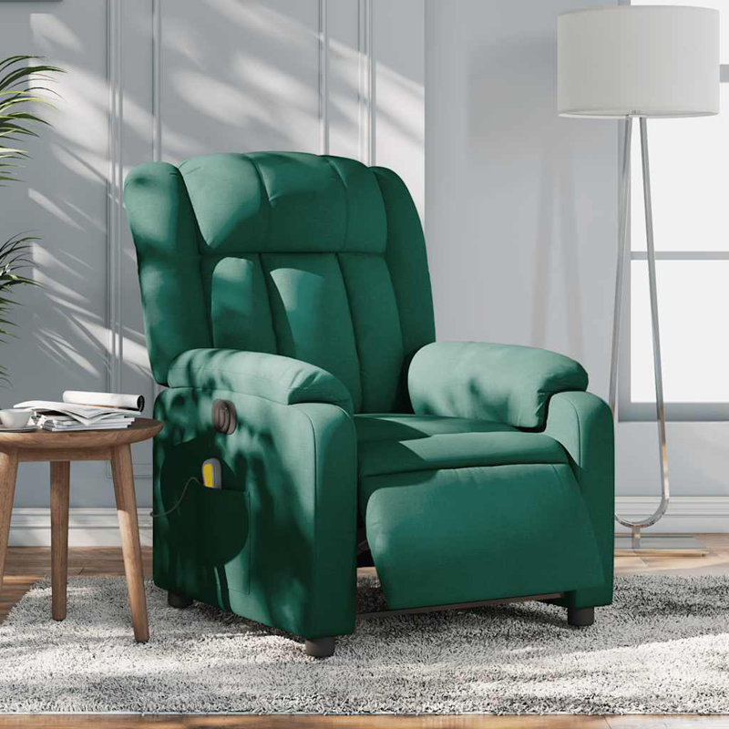vidaXL Massage Recliner Chair, Adjustable, Dark Green Polyester, Power