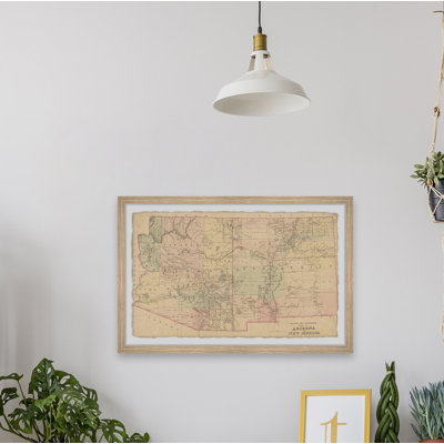 Carte de l'Arizona et du Nouveau-Mexique - Reproduction d'art graphique sur papier encadré