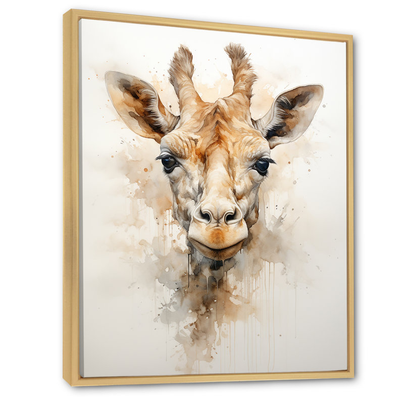 «Minimalisme», girafe beige sur toile, Cadre naturel flottant, 32" H x 24" W