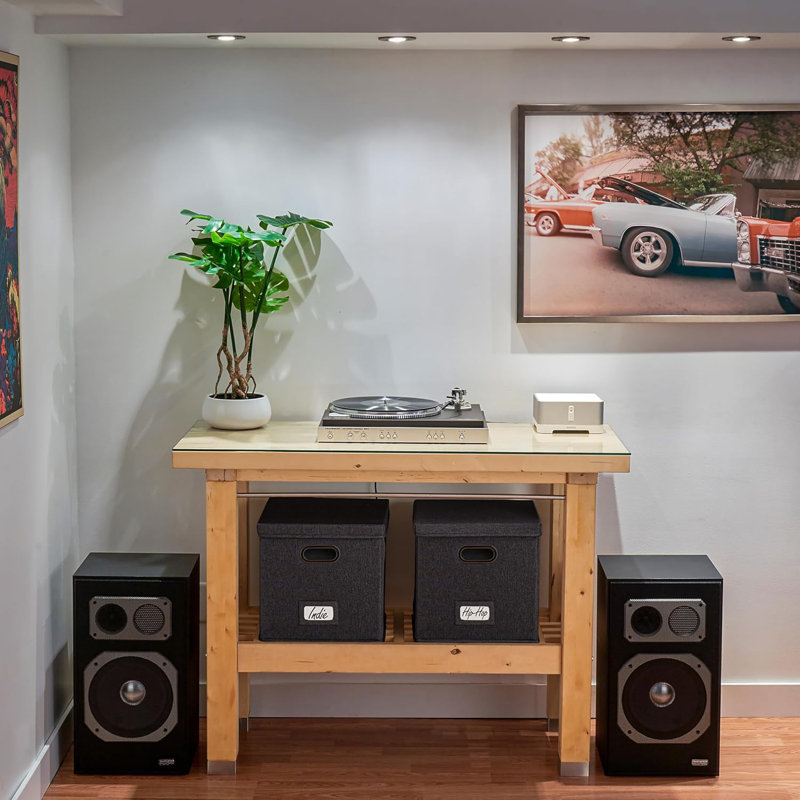 Decorative Vinyl Record Storage Box for 50+ Single Records