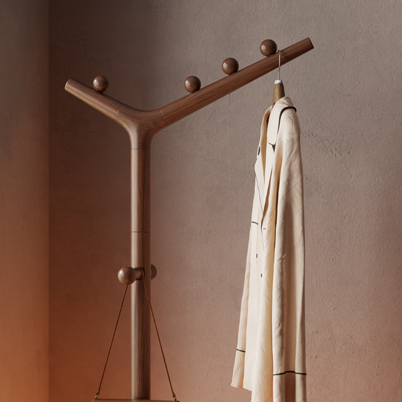 Portemanteau en bois d'hévéa massif, Noyer