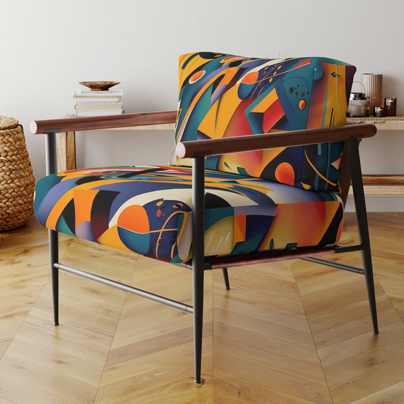 Daddario - Fauteuil rembourré à motif géométrique abstrait, Noir, noir, noir, noir