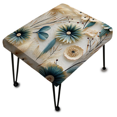 Blue And White Coastal Retreat Seashells I - Floral Rectangle Ottoman