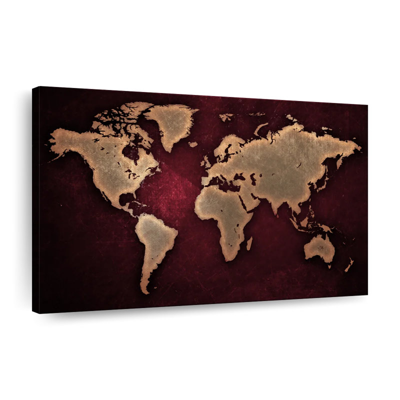 Maroon World Map Canvas Print, 20" H x 30" W x 1.25" D