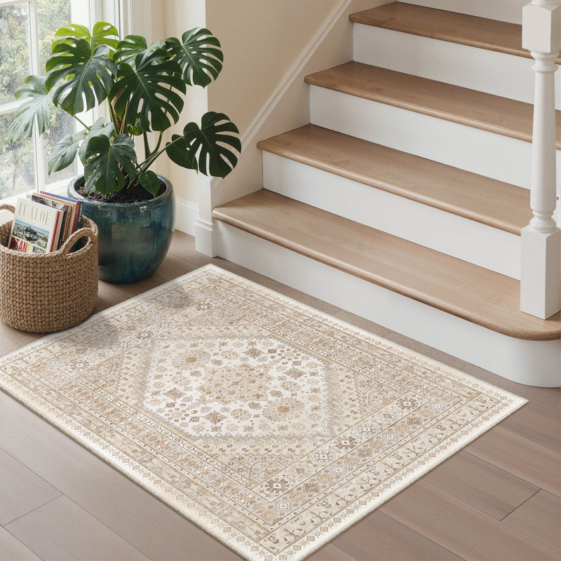 Rectangle Geometric and Abstract Area Rug, Beige, Rectangle 50 x 80cm