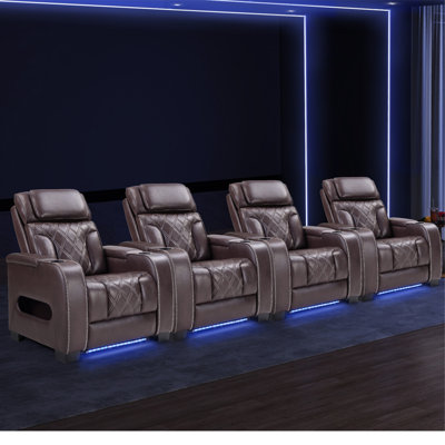 37.4" Wide Modern Dual Motor Power Recliner Home Theater Seating With Adjustable Headrest & Ambient Arm Lighting (Set Of 4)