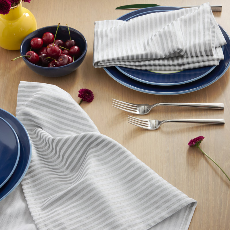 Kate Spade New York 20" x 20" Hand Painted Shirting Stripe Napkins, Silver/White