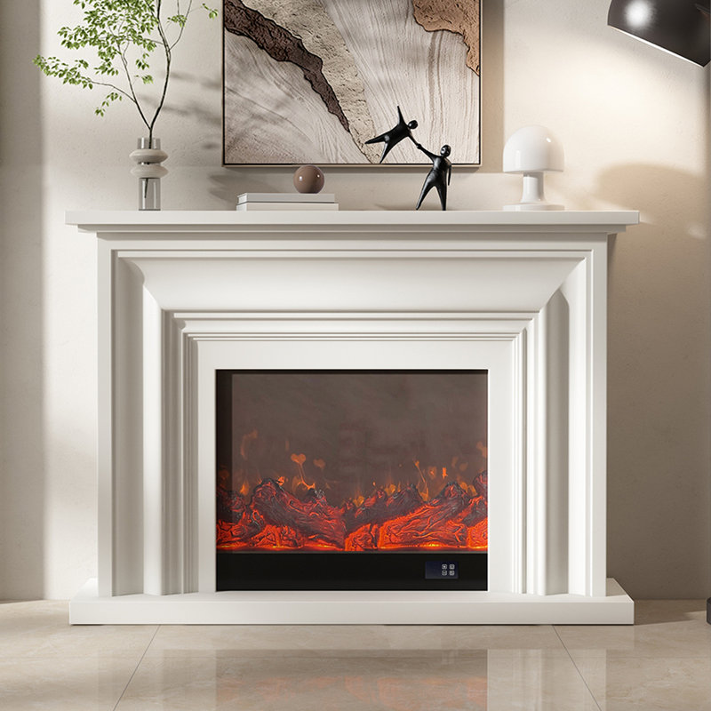 Simulation électronique italienne minimaliste d'un foyer à flamme, Blanc, H 40,16 po x l 47,24 po x P 12,99 po
