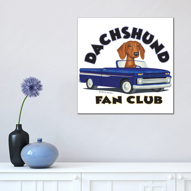 Dachshund Driving Blue Truck With Words by Danny Gordon - Gallery-Wrapped Canvas Giclée on Canvas, Wrapped Canvas