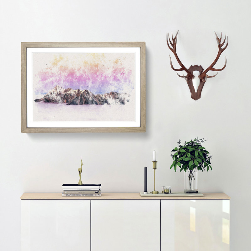 Mountain Through the Clouds - Framed Print, 62cm H x 87cm W x 2cm D, Oak Framed