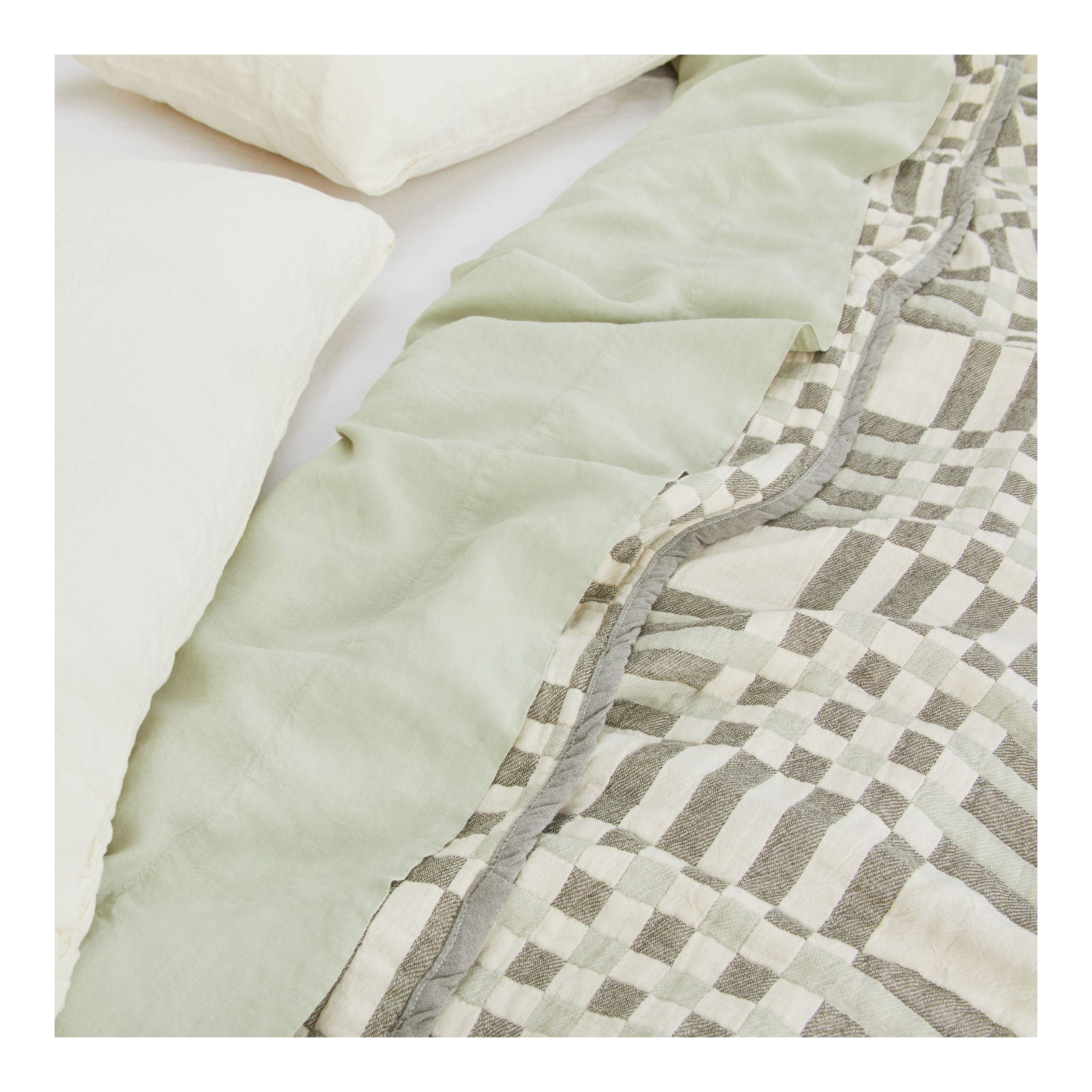 Simple Plaid Cotton Jacquard Throw Blanket, Olive/Sage, King