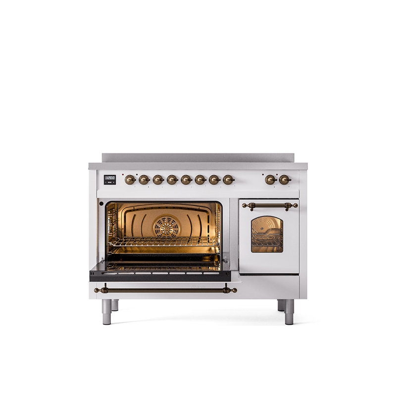 ILVE Nostalgie II Series 48 inch Induction Range with 6 Induction Elements (Glass Door), White/Bronze