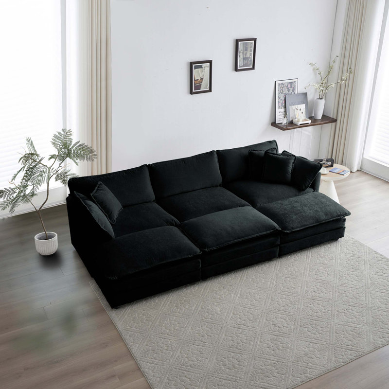 Canapé modulaire confortable à assise profonde et réversible modulaire à 6 places avec 3 repose-pieds, 3 coussins décoratifs et 2 coussins d'accoudoirs