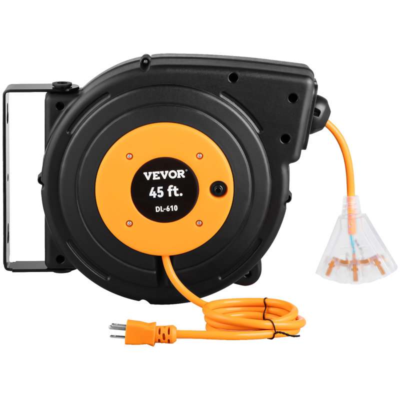 45 ft Black and Orange Retractable Extension Cord Reel
