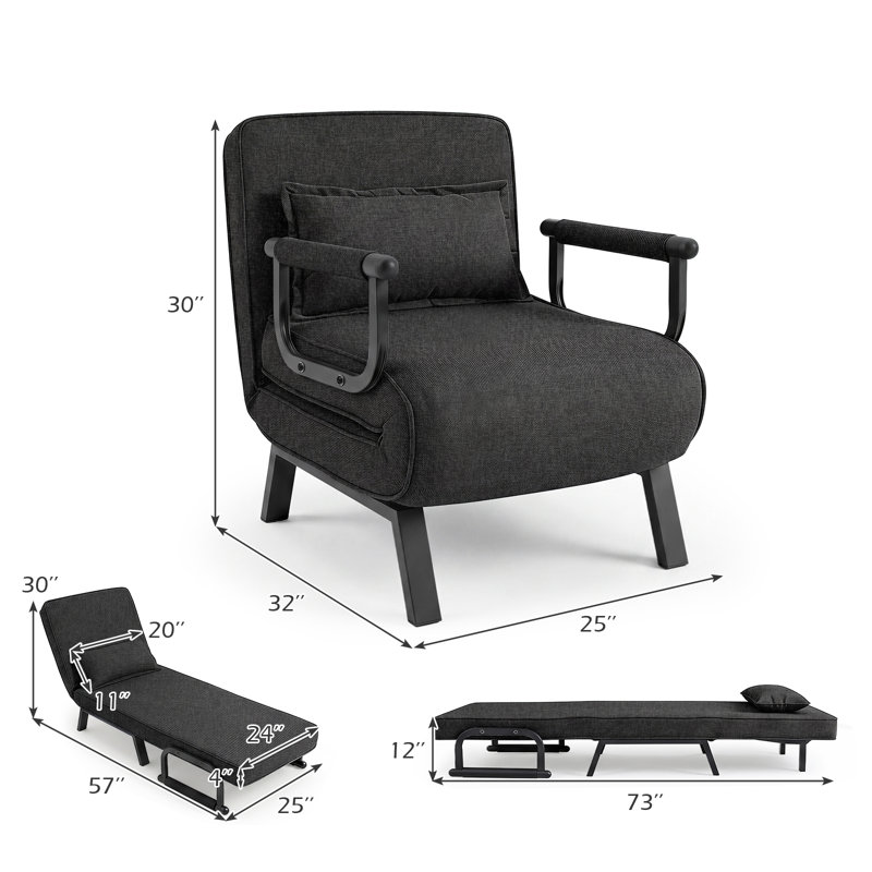 Single 25.5'' Upholstered Futon Chair, Black 100% Linen