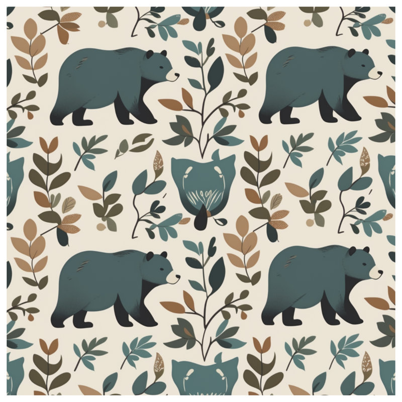 Tapisserie murale «Bear Botanical Illustration» - Décoration murale ours, H 104 po x 88 avec 4 œillets