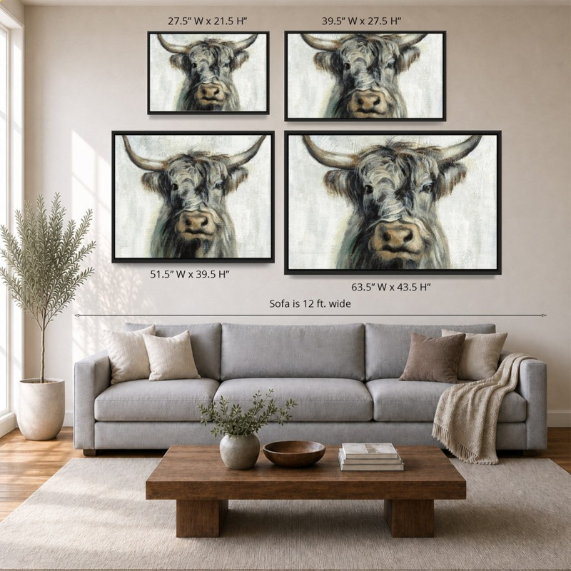 «Highland Cow» par Silvia Vassileva - impression sur toile, H 28 po x l 40 po, Noir
