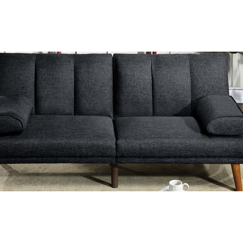 Polyfibre noir moderne réglable avec lit en bois massif et tissu de style transitionnel