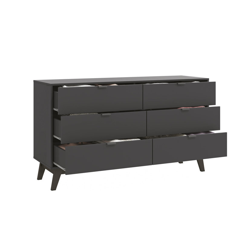 Ensemble de chambre à coucher moderne 2 pièces avec commode et table de chevet 6 tiroirs Bertero, Brun