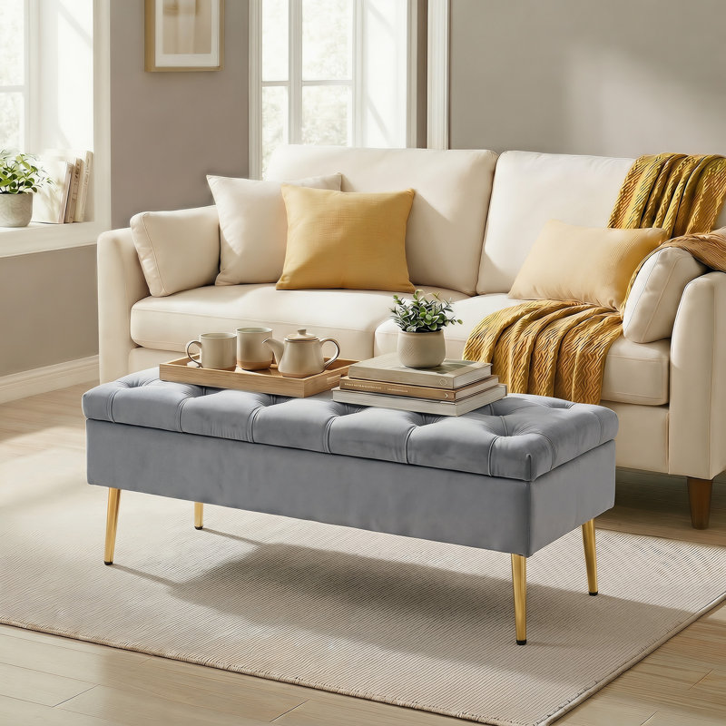 Banc de chambre rembourré avec pieds en métal doré, gris, Gray