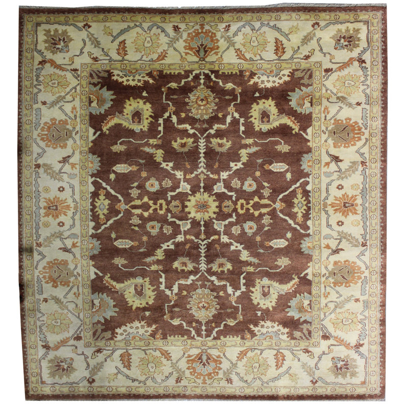 Tapis oriental rouge en laine noué à la main de 9 pi x 12 pi Caitlin-Jo