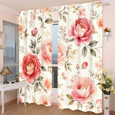 2 pièces de rideaux occultants avec œillets à motif floral d'aquarelle rétro, motif botanique élégant en fleurs, rideaux de fenêtre en polyester, isolation thermique, réduction du bruit et protection de la vie privée, décoration intérieure élégante pour la chambre à coucher, le salon, la cuisine