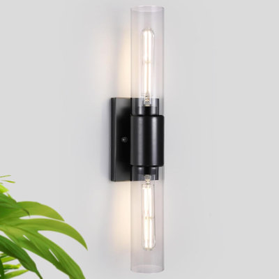 Modern 2-Light Bathroom Vanity Light Fixture, 21/" Wall Sconce With Clear Glass Shades For Mirror Lighting In Bedroom, Living Room, Hallway, E26 Socket (Bulbs Not Included)
