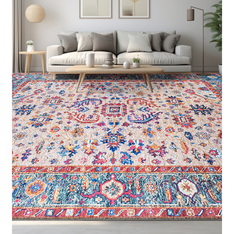 Wool Oriental Area Rug in Blue/Pink, Rectangle 8' x 10'