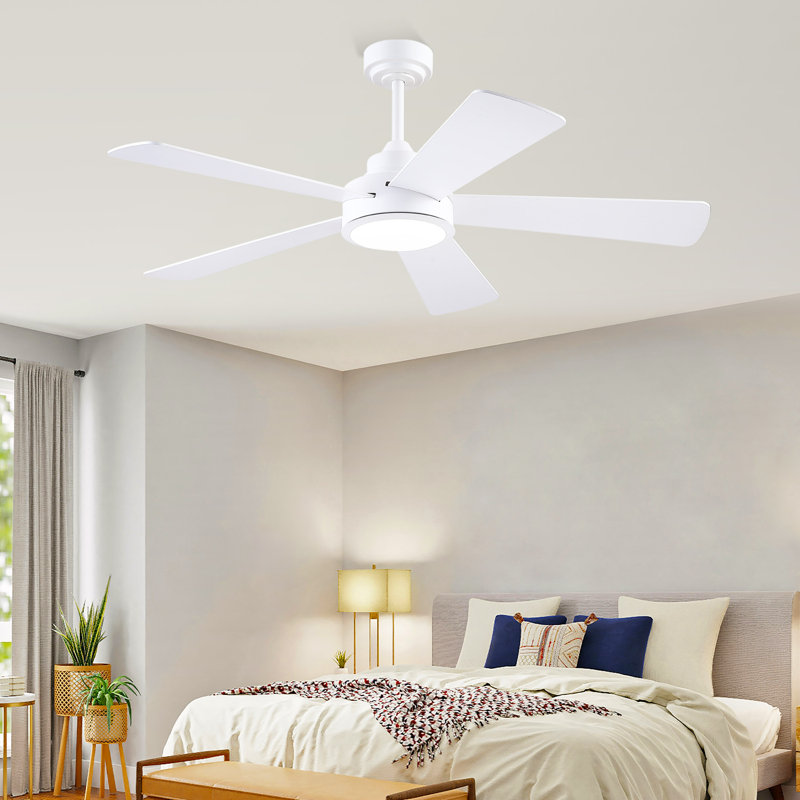 52" Modern 5-blade Downrod Ceiling Fans With Lights And Remote, White