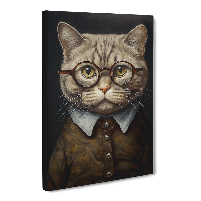 Cat With Glasses - Print on Canvas, 60cm H x 40cm W x 3cm D