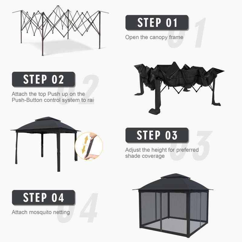 11 Ft. X 11 Ft. Pop Up Portable Gazebo with Mosquito Netting, Black