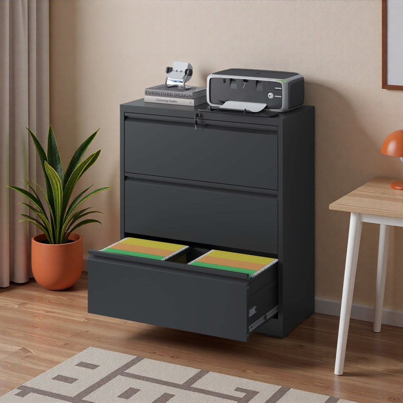 Lateral File Cabinet With Lock – Heavy-Duty Metal Filing Cabinet For Home Office, Space-Saving Wide Storage For Letter/Legal/A4/F4, Silent Full-Extension Slides, Easy-Assembly