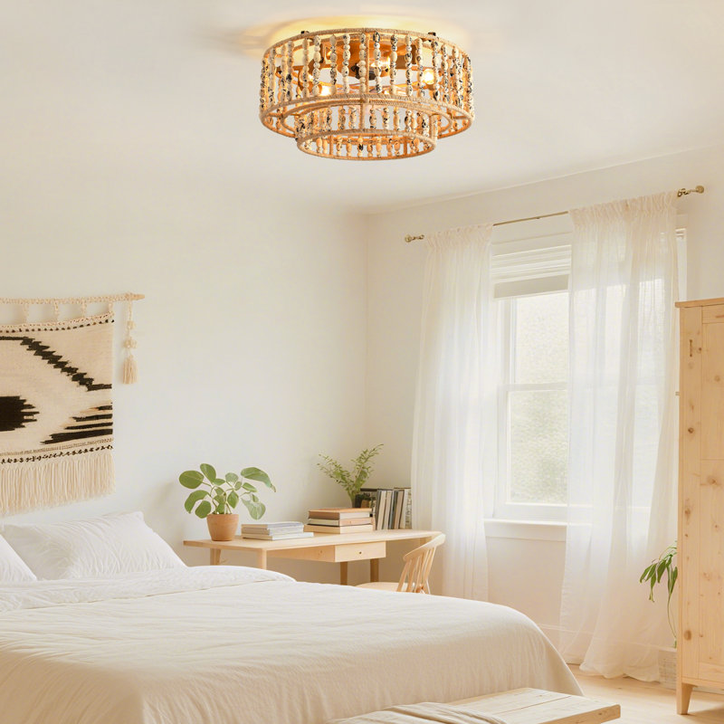 Ventilateurs de plafond boho 20 po avec éclairage et télécommande, Clair